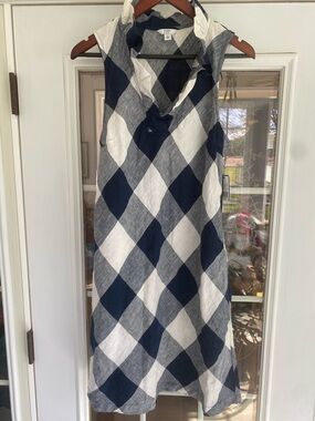 crown & ivy NWT Navy & White Gingham Linen Midi Dress. Size Large. Gorgeous.